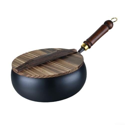 ZMdooreasy Eisentopf mit handgeschmiedeter Handwerkskunst, Design mit großem Bauch für langsames Kochen und Kochen bei hoher Hitze (28 cm Topf + Holzdeckel) von ZMdooreasy
