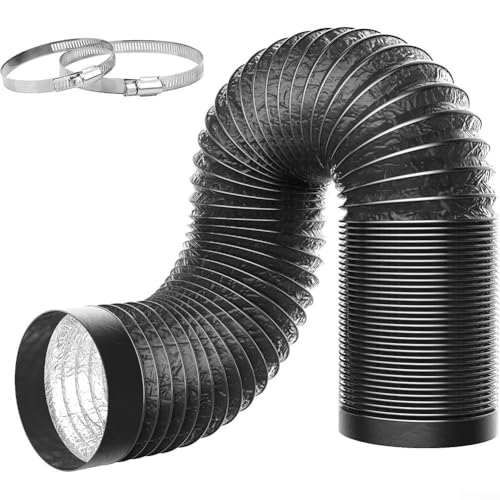 ZMdooreasy Flexibler Luftschlauch aus Aluminium, 4-lagig, Stahldraht, verstärktes Entlüftungsrohr für HVAC-Trockner, Küche, Dunstabzugshaube, Badezimmer, Auspuffanlagen (3 m, schwarz) von ZMdooreasy