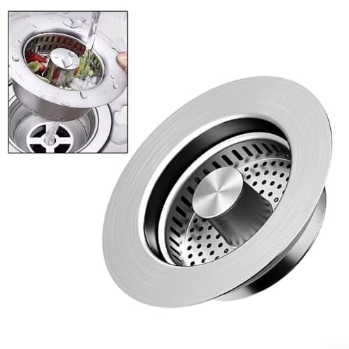 ZMdooreasy Küchenspüle Ablaufstopfen 3-in-1 mit Edelstahl und Korbfilter zum Auffangen von Lebensmittelabfällen und zur reibungslosen Kontrolle des Wasserablaufs ZMdooreasy Küchenspüle Ablaufstopfen 3-in-1 mit Edelstahl und Korbfilter zum Auffangen von Lebensmittelabfällen und zur reibungslosen Kontrolle des Wasserablaufs von ZMdooreasy