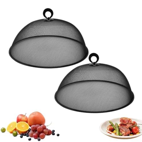 ZMdooreasy Lebensmittelabdeckungs-Set aus Metall mit leicht anzuhebenden Griffen, entworfen, um Lebensmittel vor Fliegen bei Familienpicknics und Partys zu schützen (2 schwarz) von ZMdooreasy