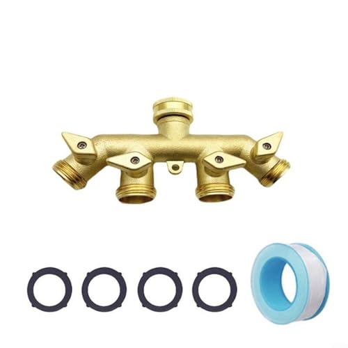 ZMdooreasy Messing-Gartenschlauch-Verteiler, 4-Wege-Wasserhahn-Anschluss mit Kugelhahn für die Bewässerung von Autowäsche, robuste Metallkonstruktion (Kupfer) von ZMdooreasy