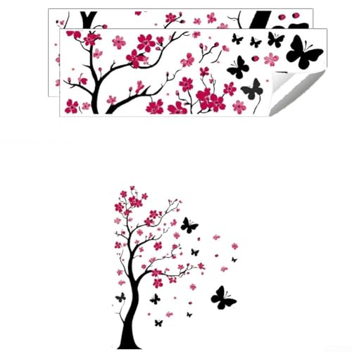 ZMdooreasy Pflaumenblüten Baum Wandaufkleber Schmetterling Natur Wandkunst Aufkleber Wasserdicht Selbstklebend PVC Matte Dekorativ für Zuhause Wohnzimmer Schlafzimmer von ZMdooreasy