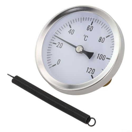 ZMdooreasy Rohrthermometer Bimetall 0-120°C mit Montagefeder 63mm silber Metallkonstruktion für Heizungsanlagen von ZMdooreasy