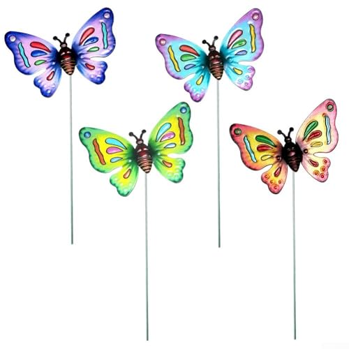ZMdooreasy Schmetterlings-Gartenstecker-Set, dekorative Metallornamente für Außenbereiche und Gärten, 4 Stück von ZMdooreasy