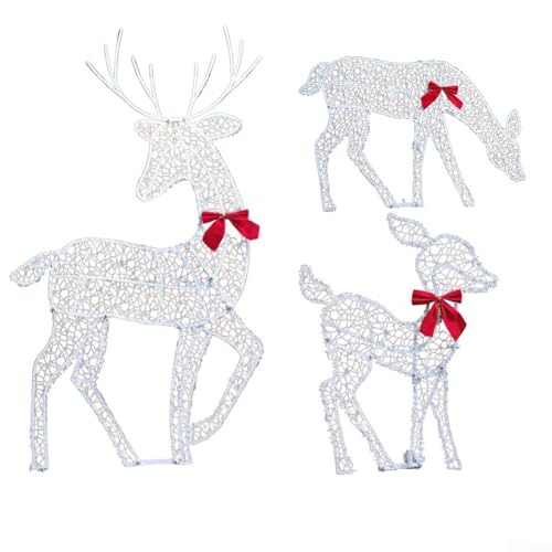 ZMdooreasy Weihnachtsbeleuchtete Rentier-Dekorationen 3er-Set, glitzernde Metall-Hirsche mit LED-Lichtern für den Außenbereich, Garten, Hof oder Zuhause, Urlaubsdisplay in Weiß von ZMdooreasy