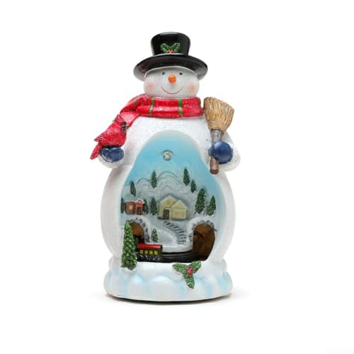 ZMdooreasy Weihnachtsmann Schneemann aus Kunstharz, mit Lichtern und beweglichem Zug für saisonale Heimdekoration (Schneemann) von ZMdooreasy