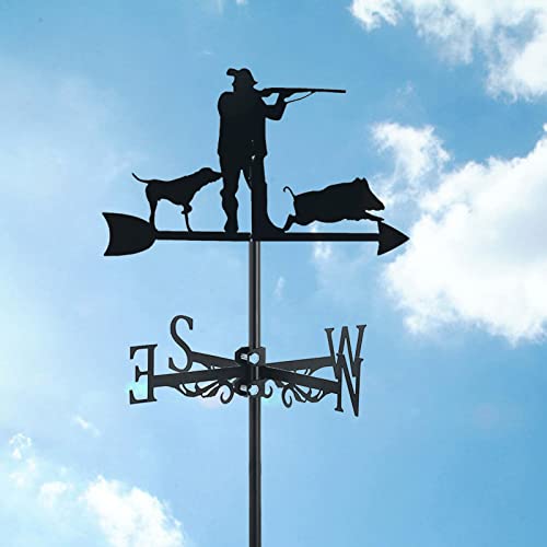 ZNEL Wetterhahn Jäger Mit Hund Jagen Windfahne Deko-Wetterfahne Windrichtungsanzeiger, Hohl Geschnitztes Design Edelstahl Windrichtung Schwarz Metall,Hunter Hunting von ZNEL