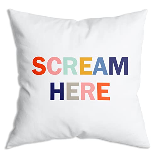 ZNGFON Scream Here weicher Kissenbezug für Sofa, Couch, Bett, 45,7 x 45,7 cm, Scream Here Stressabbau, buntes Wort, lustiges Geschenk, Scream Here, lustiger Humor, mehrfarbig von ZNGFON