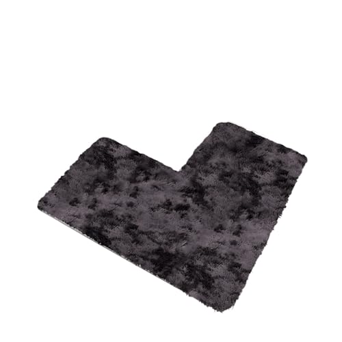 Badezimmerteppiche 1 Stück, L-förmige Duschraum-Fußmatte mit langem Haar, rutschfest, einfarbig, Badezimmer-Bodenmatte, Toilette, rechtwinklig, saugfähige Fußmatte, Türmatte FüR Badezimmer(Black) von ZNJAMN