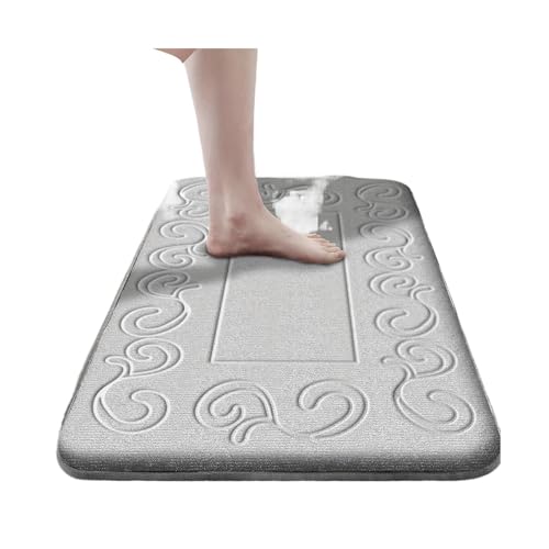 ZNJAMN Badezimmerteppiche Einfache, verdickte Schwamm-Badezimmer-saugfähige Fußmatte Flanell-Tür-Anti-Rutsch-Matte Duschraum-Teppich-Eingangsmatte FüR Badezimmer(Gray) von ZNJAMN