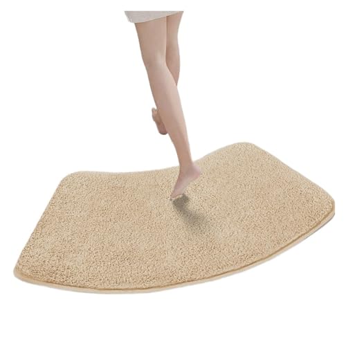 ZNJAMN Badezimmerteppiche Einfarbige, verdickte, pelzige, gewölbte Duschraum-Saugmatte, weiche Fell-Fußmatte, Badezimmermatte, halbrunde, rutschfeste Matte FüR Badezimmer(Beige) von ZNJAMN