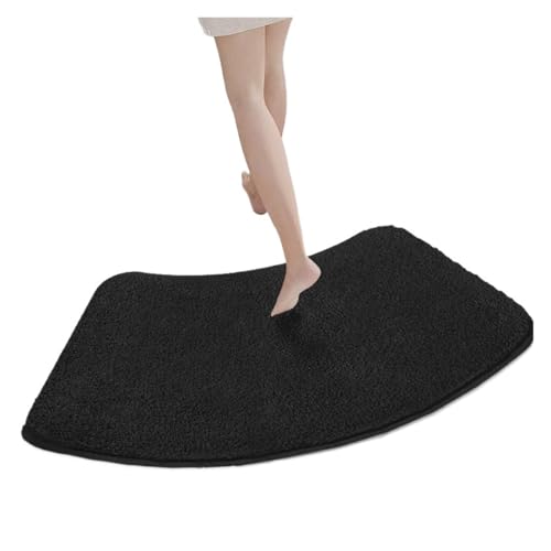 ZNJAMN Badezimmerteppiche Einfarbige, verdickte, pelzige, gewölbte Duschraum-Saugmatte, weiche Fell-Fußmatte, Badezimmermatte, halbrunde, rutschfeste Matte FüR Badezimmer(Black) von ZNJAMN