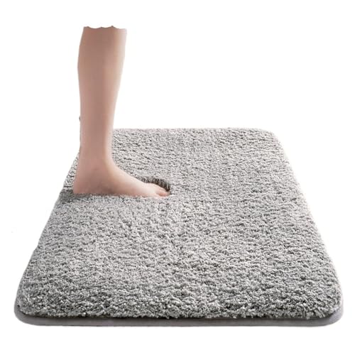 ZNJAMN Badezimmerteppiche Verdickte saugfähige Badezimmermatte, weiche rutschfeste Fußmatten for Duschräume, Badewannenmatten, schmutzabweisende Toilettenmatte FüR Badezimmer(Grey) von ZNJAMN