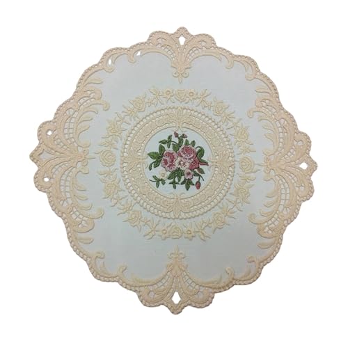 ZNJAMN Isolierunterlage FüR Geschirr 2 Stücke Esstisch Blume Stickerei Handwerk Tischset Europäischen Stil Spitze Isolierung Platte Matte Anti-verbrühungs Untersetzer Tisch Pads FüR Geschirr(Beige) von ZNJAMN