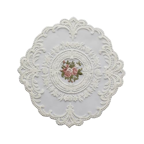 ZNJAMN Isolierunterlage FüR Geschirr 2 Stücke Esstisch Blume Stickerei Handwerk Tischset Europäischen Stil Spitze Isolierung Platte Matte Anti-verbrühungs Untersetzer Tisch Pads FüR Geschirr(White) von ZNJAMN