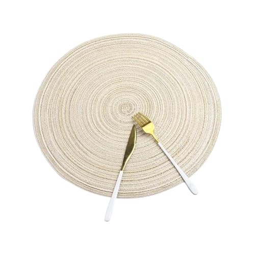 ZNJAMN Isolierunterlage FüR Geschirr 2 stücke Tisch Matte Dekoration Runde Weben Ort Esstisch Pad Hitzebeständig Küche Anti-Skid Zubehör FüR Geschirr(Beige) von ZNJAMN