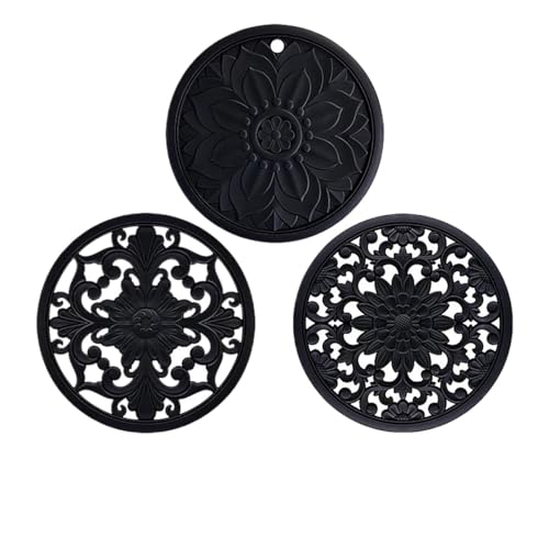 ZNJAMN Isolierunterlage FüR Geschirr 3 Teile/Satz Ausschnitt Muster Silikon Coaster Blume Rund Isolierung Pad Wasser Filter Anti Verbrühungen Küche Zubehör FüR Geschirr(Gray) von ZNJAMN