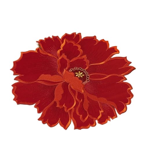 ZNJAMN Isolierunterlage FüR Geschirr 3 stücke Bestickte Blumen Tischset Bunte Floral Coaster Wärmedämmung Matte Hochzeit Party Decor Home Küche Esstisch Dekoration FüR Geschirr(Red,35cm) von ZNJAMN