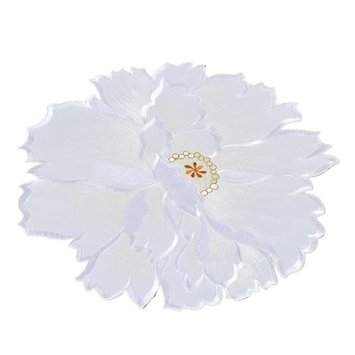 ZNJAMN Isolierunterlage FüR Geschirr 3 stücke Bestickte Blumen Tischset Bunte Floral Coaster Wärmedämmung Matte Hochzeit Party Decor Home Küche Esstisch Dekoration FüR Geschirr(White,35cm) von ZNJAMN