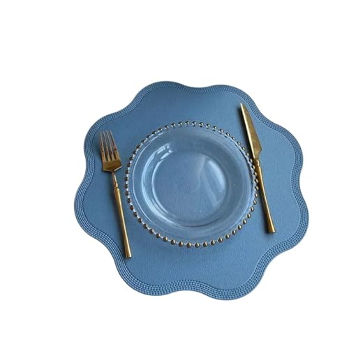 ZNJAMN Isolierunterlage FüR Geschirr 4 stücke Kunstleder Tischset Blumenform Wasserdicht Esstisch Isolierunterlage Weihnachten Home Dekoration Geschirrmatte FüR Geschirr(Light Blue) von ZNJAMN