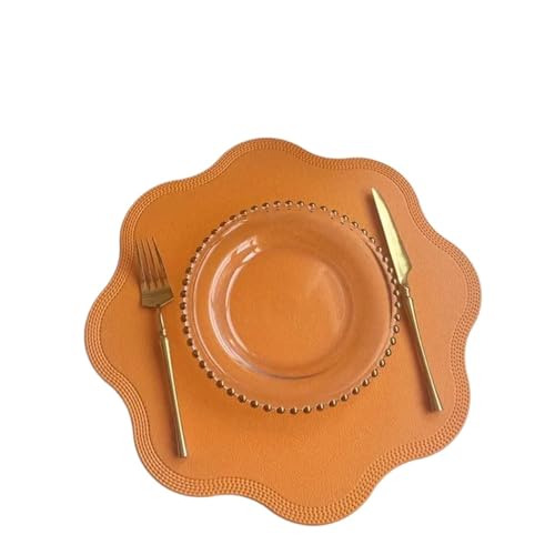 ZNJAMN Isolierunterlage FüR Geschirr 4 stücke Kunstleder Tischset Blumenform Wasserdicht Esstisch Isolierunterlage Weihnachten Home Dekoration Geschirrmatte FüR Geschirr(Orange) von ZNJAMN