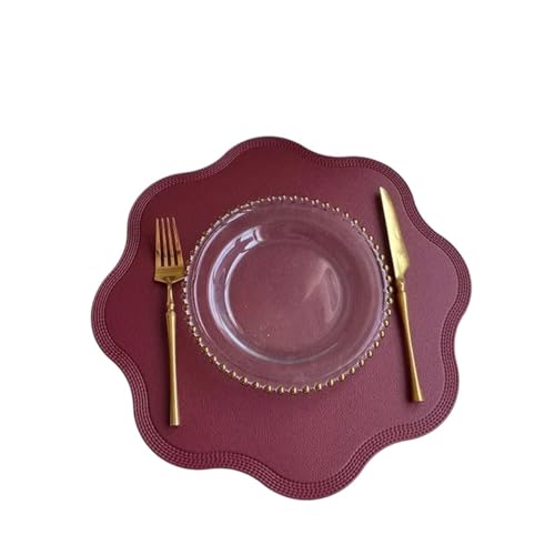 ZNJAMN Isolierunterlage FüR Geschirr 4 stücke Kunstleder Tischset Blumenform Wasserdicht Esstisch Isolierunterlage Weihnachten Home Dekoration Geschirrmatte FüR Geschirr(Wine Red) von ZNJAMN