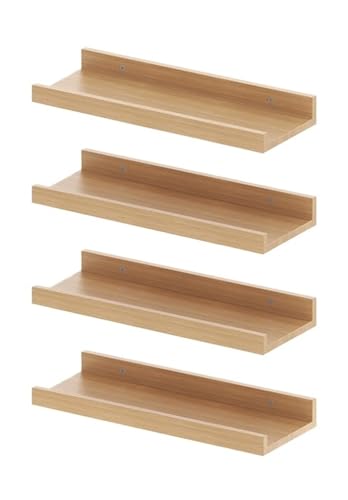 ZNJAMN Schweberegal 4 Stück 24 Zoll schwebende Regale zur Aufbewahrung von Wanddekorationen, Wandregal aus Holz(Log Colour) von ZNJAMN