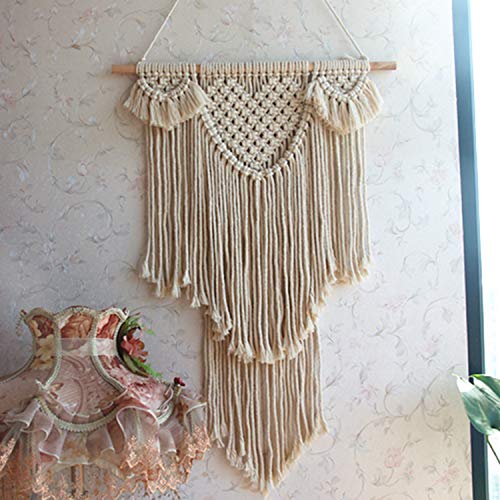 ZNKZJ Makramee Wandbehang Wandteppich Bohemian Chic Wohnkultur, handgemachte gewebte Wandteppiche Natur Baumwolle Quaste Wandkunst Wandteppiche Home Decorations,Beige-40 X 73 cm von ZNKZJ