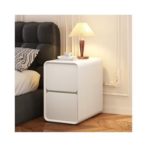 ZNQNDSR beistelltisch 18" Hoher Massivholz Schmaler Nachttisch Moderner Nachttisch Beistelltisch Mit 2 Schubladen Für Kleine Räume(White,9x15x18in) von ZNQNDSR