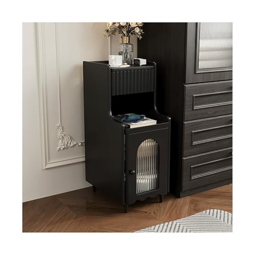 ZNQNDSR beistelltisch Schmaler Nachttisch Aus Holz Mit Schrank, Moderner Nachttisch Mit Schubladen Für Schlafzimmer, Sofa, Wohnheim, Kleine Räume(Black,11x15x29) von ZNQNDSR