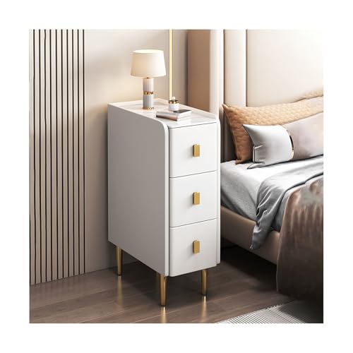 ZNQNDSR beistelltisch Schmaler Nachttisch Aus Massivholz Mit 3 Schubladen, Moderner, Schlanker Nachttisch Für Schlafzimmer, Wohnzimmer, Schlafsaal, Sofa(White,7x15x24) von ZNQNDSR