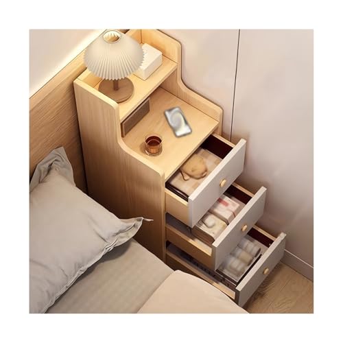 ZNQNDSR beistelltisch Schmaler Nachttisch Aus Massivholz Mit 3 Schubladen, Schmaler Nachttisch Für Schlafzimmer, Sofa, Wohnheim Und Kleine Räume(Wood Color,9.8x11.8x27in) von ZNQNDSR