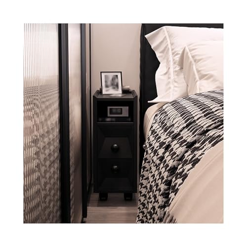 ZNQNDSR beistelltisch Schmaler Nachttisch Aus Massivholz Mit Universalrädern, Moderner Nachttisch Für Schlafzimmer, Sofa, Wohnheim, Kleine Räume(Black,11x15x20) von ZNQNDSR