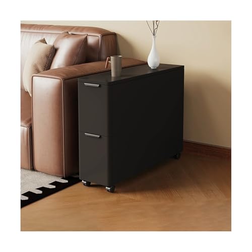 ZNQNDSR beistelltisch Schmaler Nachttisch Aus Massivholz Mit Universalrädern, Nachttisch Mit Schubladen Für Schlafzimmer, Sofa, Wohnheim, Kleine Räume(Black,11x31x32) von ZNQNDSR