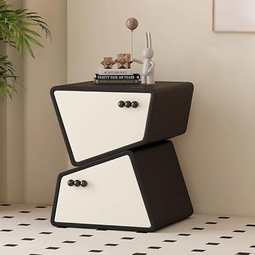 ZNQNDSR beistelltisch Schmaler Nachttisch Aus Massivholz Mit Vollständig Umwickeltem Leder, Nachttisch Mit Schubladen Für Schlafzimmer, Wohnzimmer, Wohnheim(Black,13x15x19) von ZNQNDSR