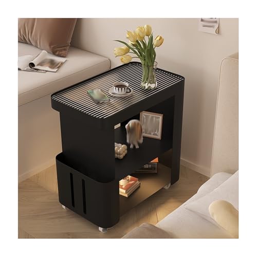 ZNQNDSR beistelltisch Schmaler Nachttisch Aus Metall Mit Glasplatte, Schmaler Nachttisch Mit Universalrädern Für Schlafzimmer, Sofa, Wohnheim(Black,7x19x21) von ZNQNDSR