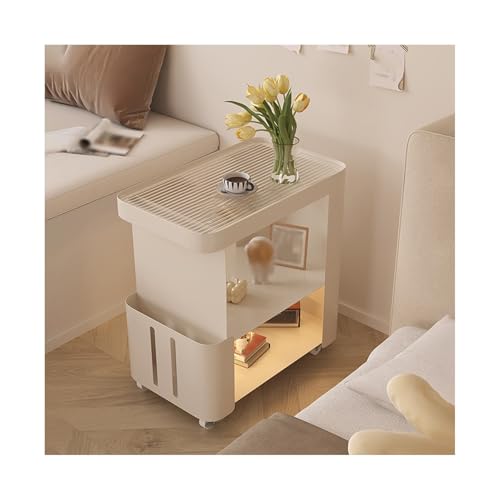 ZNQNDSR beistelltisch Schmaler Nachttisch Aus Metall Mit Glasplatte, Schmaler Nachttisch Mit Universalrädern Für Schlafzimmer, Sofa, Wohnheim(White,7x19x21) von ZNQNDSR