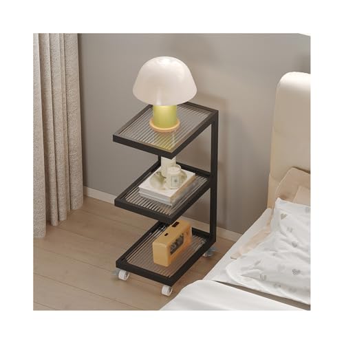 ZNQNDSR beistelltisch Schmaler Nachttisch Mit Universalrädern, Nachttisch Mit Glastischplatte Für Schlafzimmer, Sofa, Wohnheim, Kleine Räume(Black) von ZNQNDSR