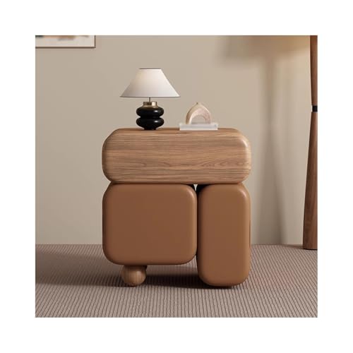 ZNQNDSR beistelltisch Schmaler Nachttisch Mit Vollständig Umwickeltem Leder, Nachttisch Mit Schubladen Für Schlafzimmer, Sofa, Wohnheim, Kleine Räume(Khaki,19x15x19) von ZNQNDSR