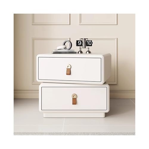 ZNQNDSR beistelltisch Vollständig Umwickelter Schmaler Nachttisch Aus Leder, Massivholz, Nachttisch Mit Schubladen Für Schlafzimmer, Wohnzimmer, Wohnheim(Beige,17x15x18) von ZNQNDSR