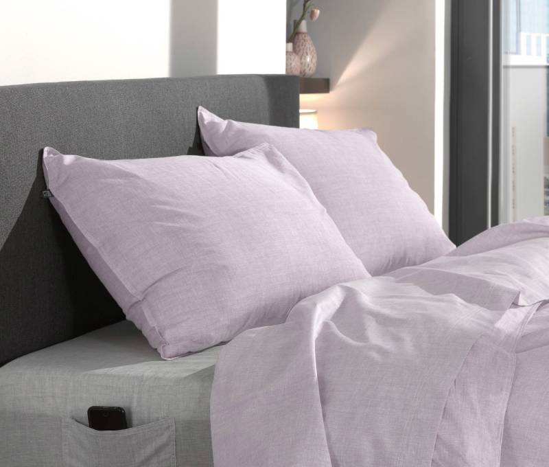 2 Stück Zo! Home Cotton Kissenbezüge 40x80 Lino Grey Lilac flieder meliert uni von ZO! HOME