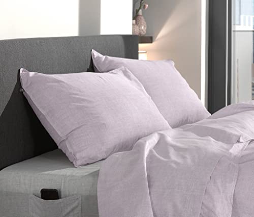 ZO! HOME 2 Stück Cotton Kissenbezüge 40x80 Lino Grey Lilac Flieder meliert Uni von ZO! HOME