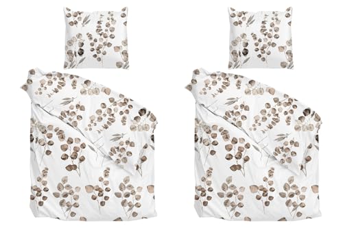 ZO!HOME Bettwäschen - 2er Set- Beige - Weiß - 135 x 200 cm - mit Reißverschluss von ZO!HOME