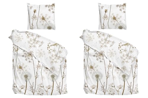 ZO!HOME Bettwäschen - 2er Set - Weiß - Beige - Baumwolle - 135 x 200 cm - mit Reißverschluss von ZO!HOME