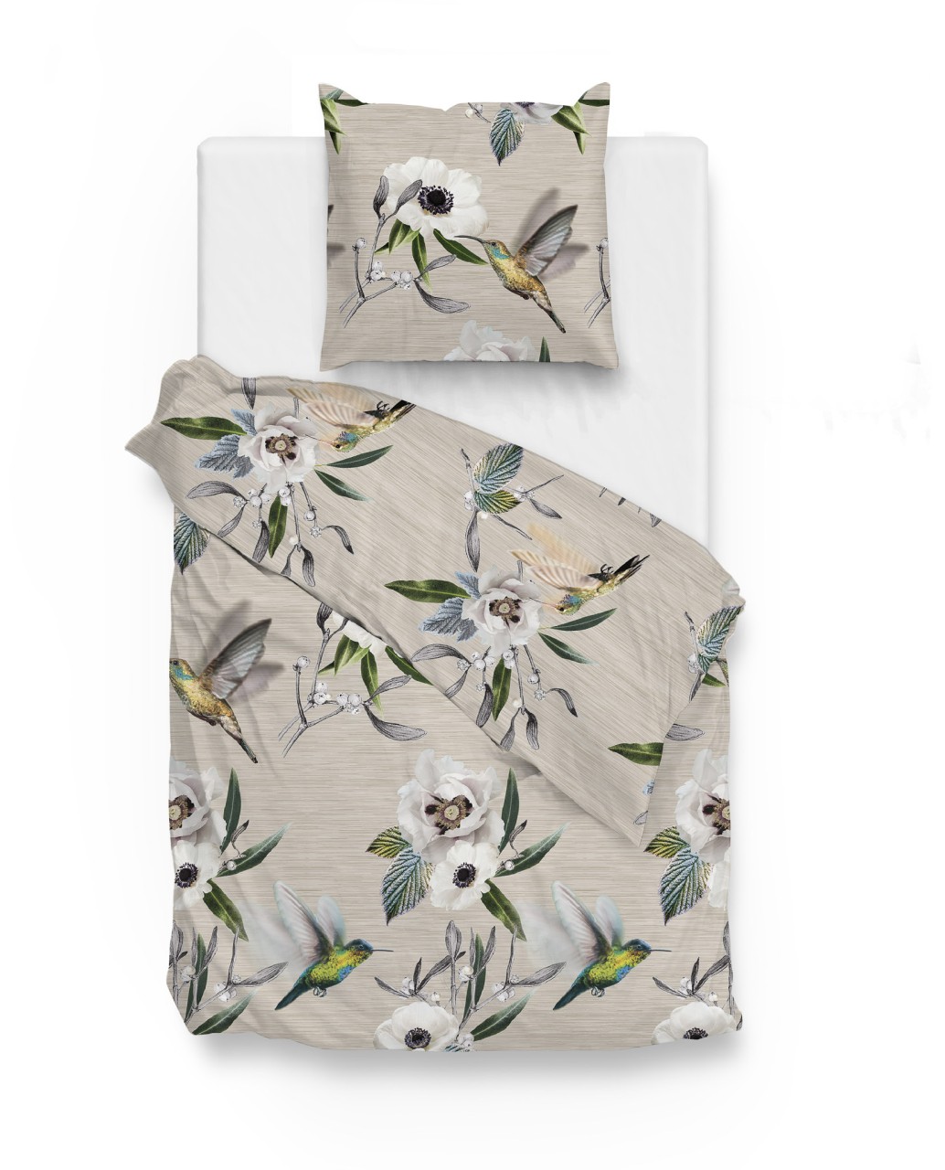 Zo! Home Cotton Bettwäsche 135x200 Jun natural Kolibri Vogel Blätter sand oliv von ZO! HOME