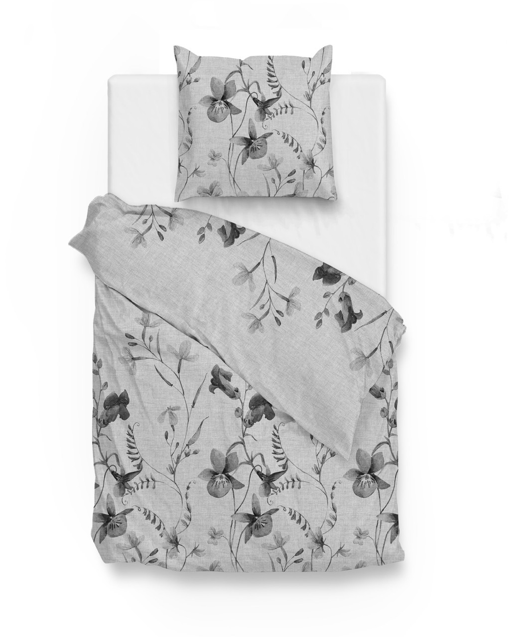 Zo! Home Cotton Bettwäsche 135x200 Vedetta grey Melange Blumen Gräser grau von ZO! HOME