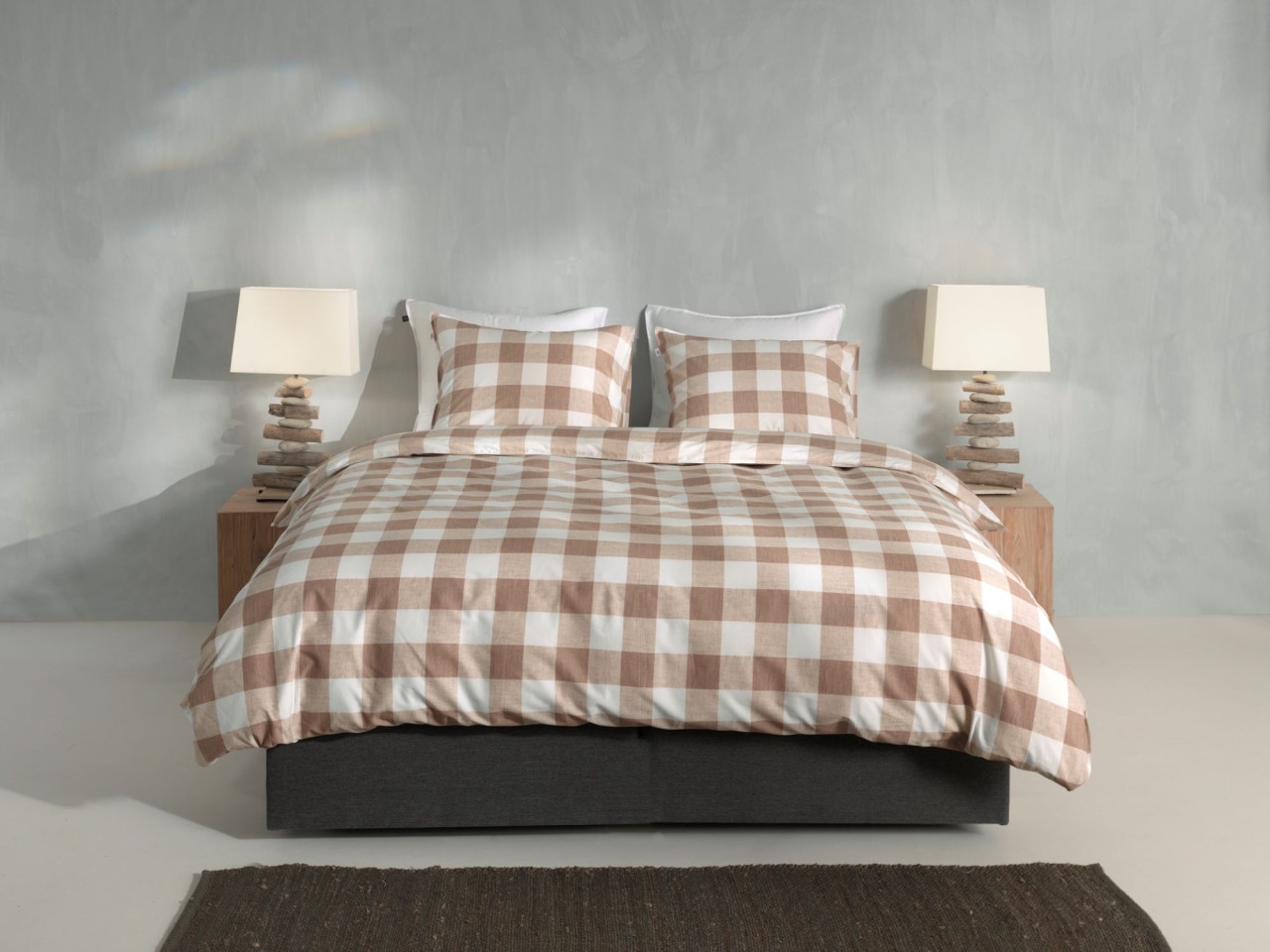 Zo! Home Cotton Bettwäsche 200x200 Quattro di Lino Sandy beige weiß Karo von ZO! HOME