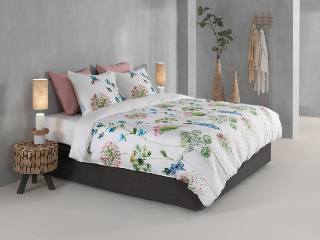 Zo! Home Mako-Satin Bettwäsche 155x220 Kolie Vögel Blumen rosa grün blau von ZO! HOME