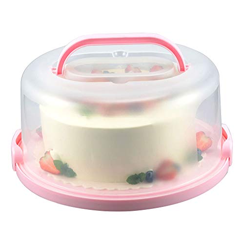 Kleine Kuchen- und Cupcake-Halter bis zu 15,2 cm, rund, rosa Lebensmittelbehälter mit klappbaren Griffen + 2 Schlösser von ZOAJU
