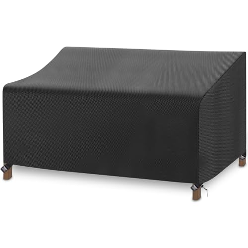 Gartensofa Abdeckung Wasserdicht, Outdoor Sofa Schutzhülle mit Kordelzug und 4 Schnappverschlussgurte, Gartensofa Abdeckplane Winddicht Anti-Uv, 420D Oxford-Stoff (158*99*74/89cm,Schwarz) von ZOALXZNT